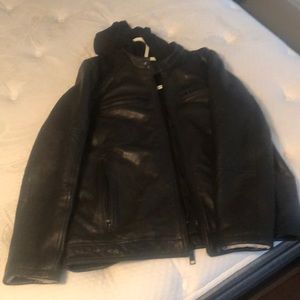 Leather Quilt Lined Jacket w/ Removable Hood